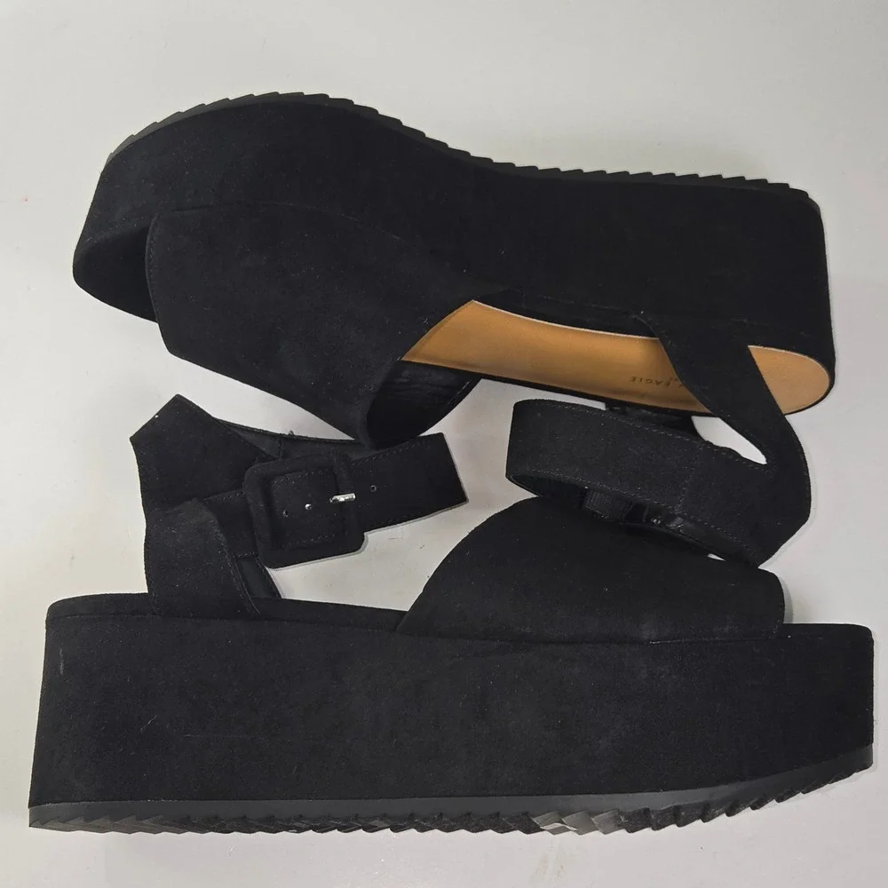 American Eagle Outfitters Black Suede Platform Wedge Sandals Women Size 10